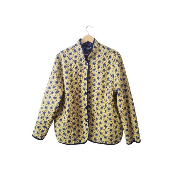 Handmade Floral/Paisley Print Quilted Reversible Jacket Blue/Yellow Size L/XL - Picture 3 of 4
